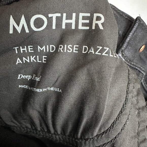 Mother The Mid Rise Dazzler Ankle Wash Deep End Black Size 27 Fray Straight Leg - Picture 8 of 12